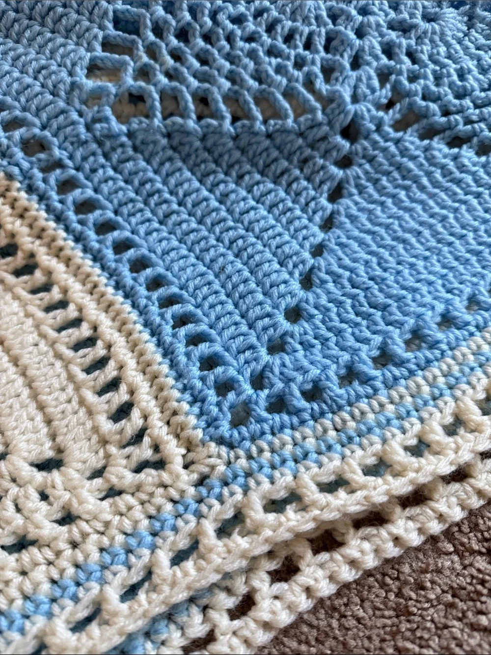 Hand Crafted Blue and Cream Crochet Star Patchwork Throw Blanket